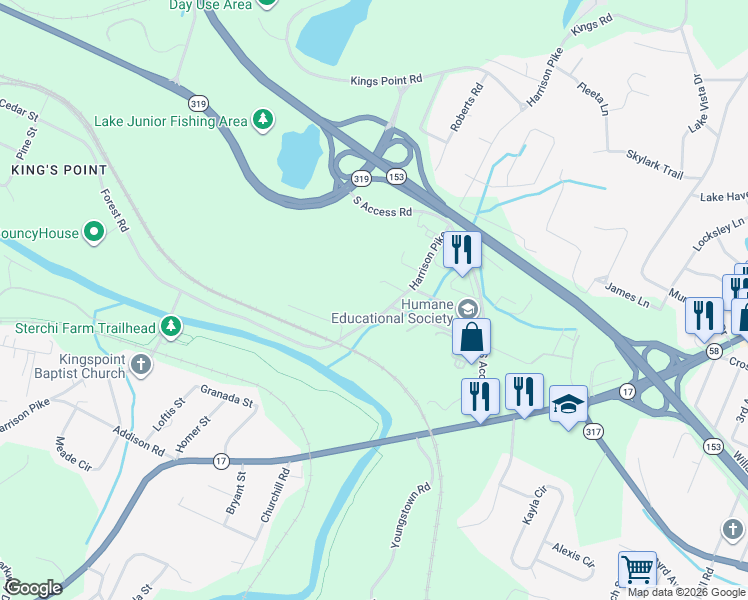 map of restaurants, bars, coffee shops, grocery stores, and more near 4120 Maple Terrace Lane in Chattanooga