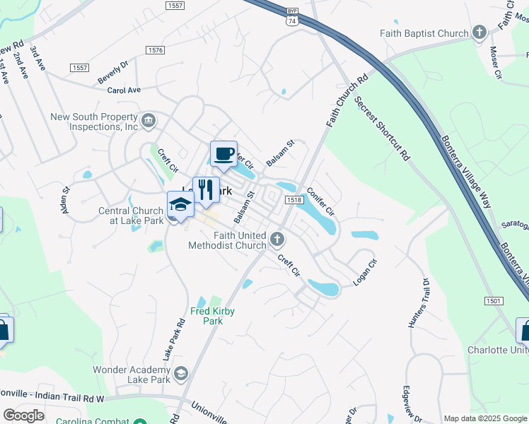 map of restaurants, bars, coffee shops, grocery stores, and more near 6933 Creft Circle in Indian Trail