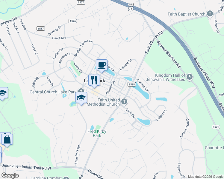 map of restaurants, bars, coffee shops, grocery stores, and more near 6914 Margaret Court in Indian Trail