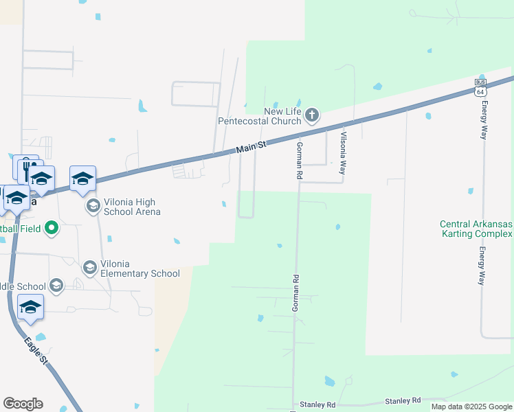 map of restaurants, bars, coffee shops, grocery stores, and more near 50 Whispering Wind Circle in Vilonia