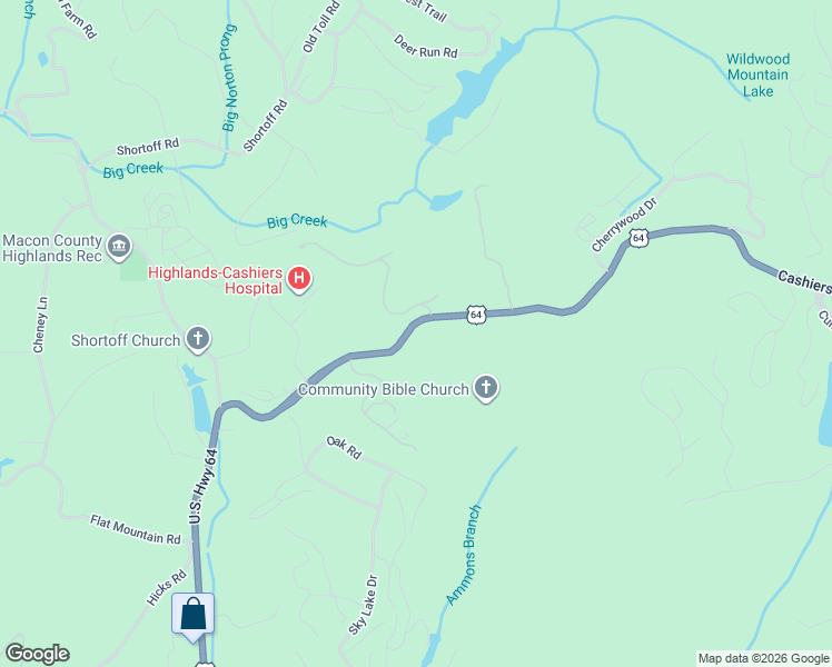 map of restaurants, bars, coffee shops, grocery stores, and more near 3585 Cashiers Road in Highlands