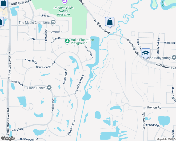 map of restaurants, bars, coffee shops, grocery stores, and more near 10414 Page Manor Cove in Collierville