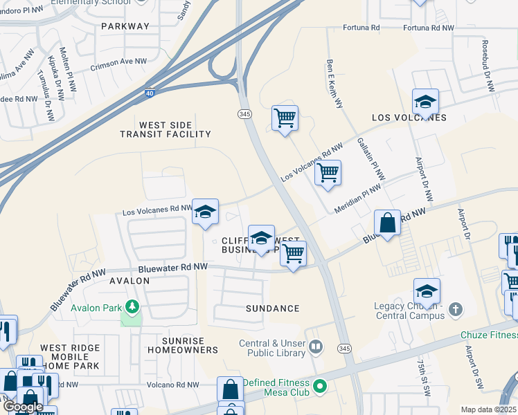 map of restaurants, bars, coffee shops, grocery stores, and more near 8500 Los Volcanes Road Northwest in Albuquerque