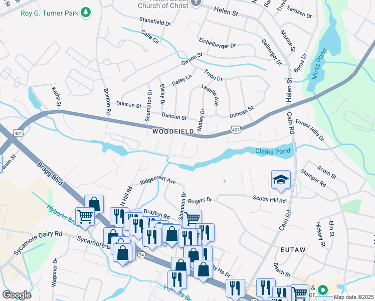 map of restaurants, bars, coffee shops, grocery stores, and more near in Woodfield
