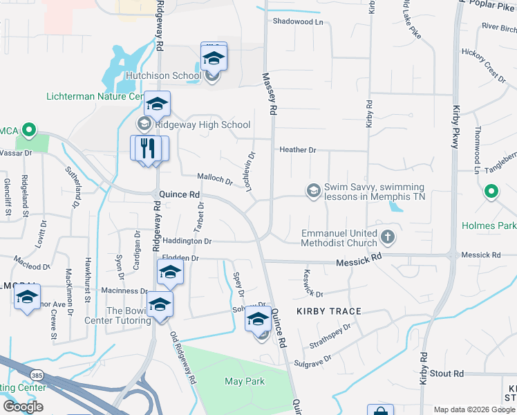 map of restaurants, bars, coffee shops, grocery stores, and more near 6219 Forest Grove Drive in Memphis