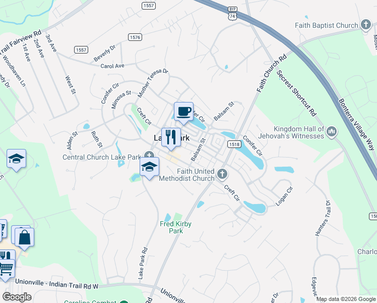 map of restaurants, bars, coffee shops, grocery stores, and more near 6112 Creft Circle in Indian Trail