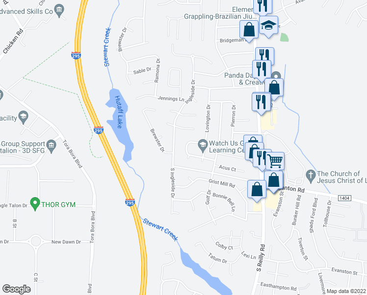 map of restaurants, bars, coffee shops, grocery stores, and more near 6629 Keeler Drive in Fayetteville
