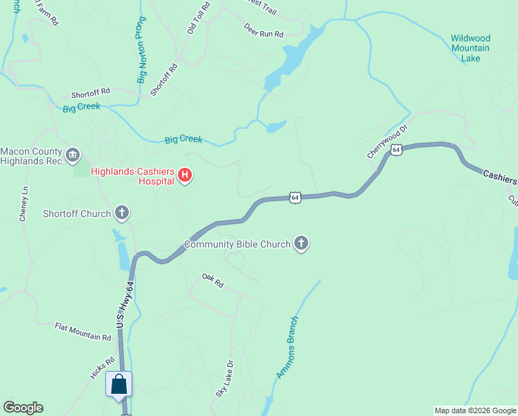 map of restaurants, bars, coffee shops, grocery stores, and more near 3585 Cashiers Road in Highlands