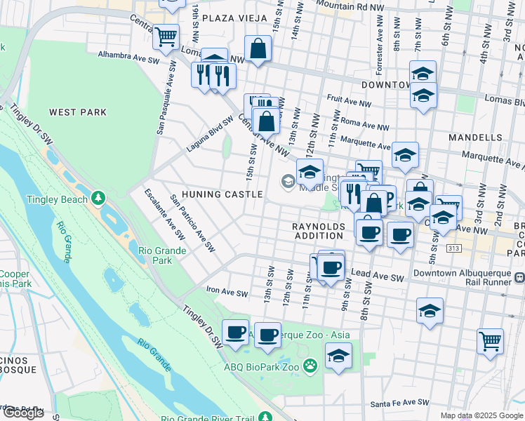 map of restaurants, bars, coffee shops, grocery stores, and more near 400 14th Street Southwest in Albuquerque