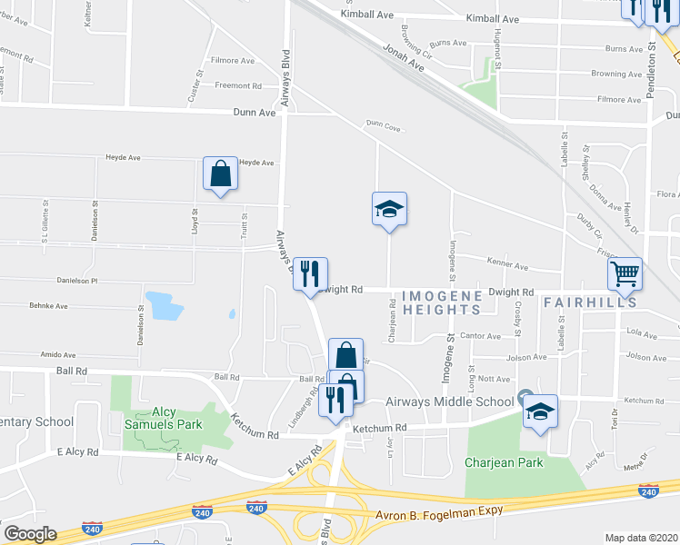 map of restaurants, bars, coffee shops, grocery stores, and more near 2322 Dwight Road in Memphis