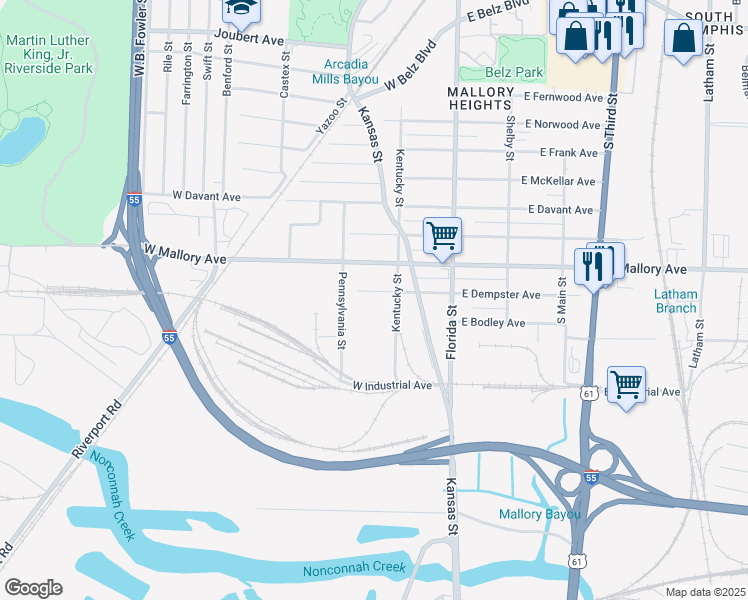 map of restaurants, bars, coffee shops, grocery stores, and more near 89 West Dempster Avenue in Memphis