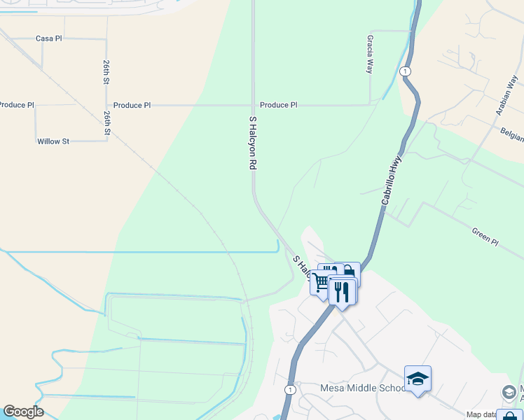 map of restaurants, bars, coffee shops, grocery stores, and more near 1876-1998 South Halcyon Road in Arroyo Grande