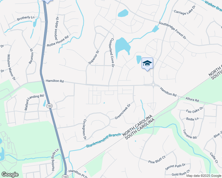 map of restaurants, bars, coffee shops, grocery stores, and more near 12501 Hamilton Road in Charlotte