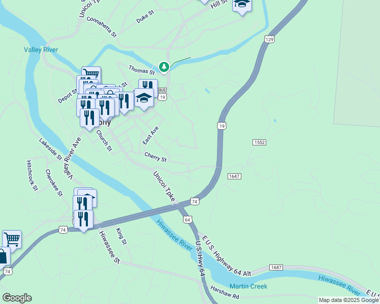 map of restaurants, bars, coffee shops, grocery stores, and more near 325 Cherry Street in Murphy