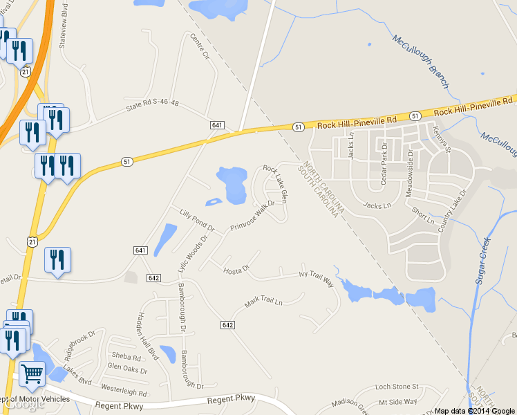 map of restaurants, bars, coffee shops, grocery stores, and more near 911 Par One Court in Fort Mill