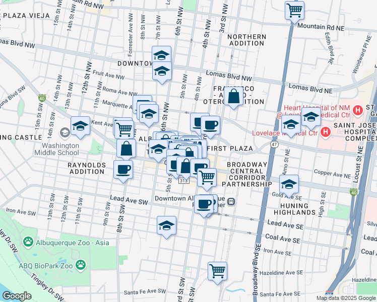 map of restaurants, bars, coffee shops, grocery stores, and more near 200 4th Street Northwest in Albuquerque