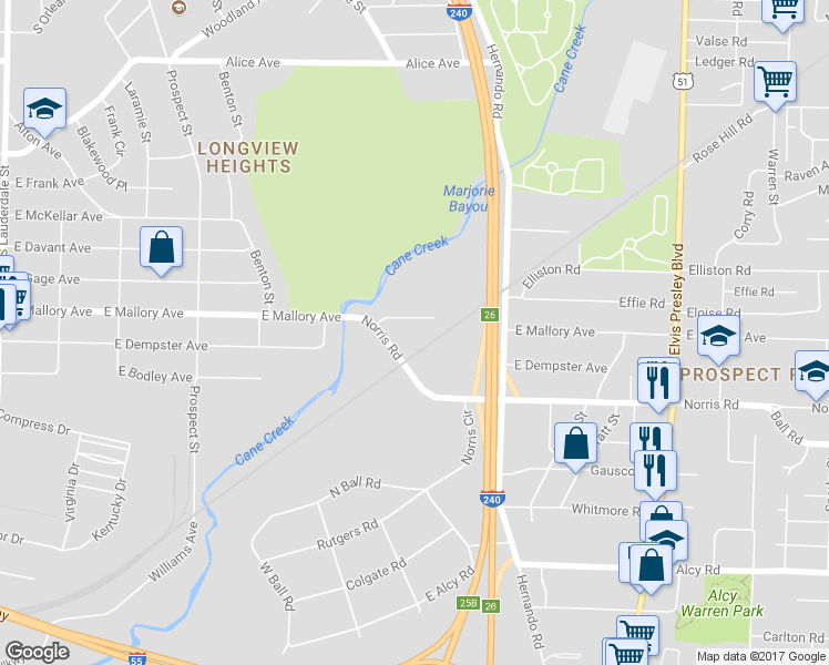map of restaurants, bars, coffee shops, grocery stores, and more near 985 East Mallory Avenue in Memphis