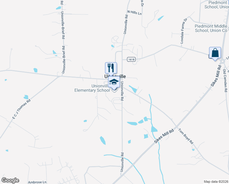 map of restaurants, bars, coffee shops, grocery stores, and more near 4511 Unionville Road in Monroe