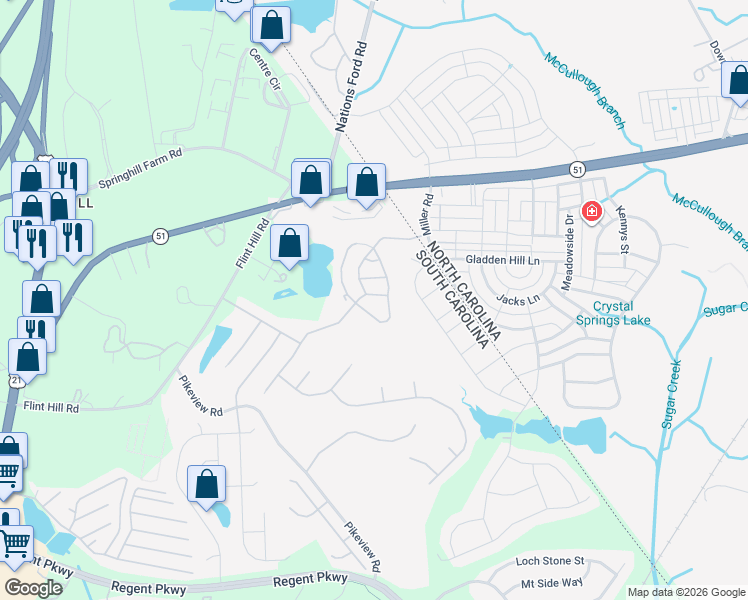 map of restaurants, bars, coffee shops, grocery stores, and more near 741 Rock Lake Glen in Fort Mill