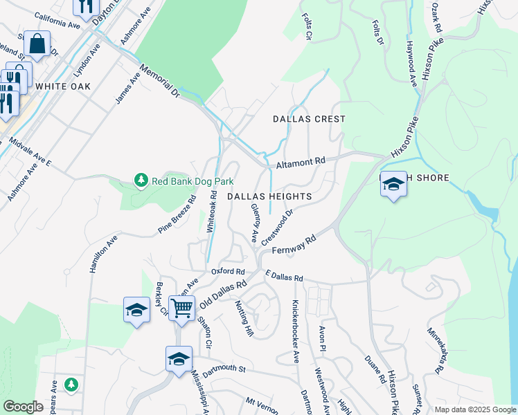 map of restaurants, bars, coffee shops, grocery stores, and more near 1718 Glenroy Avenue in Chattanooga