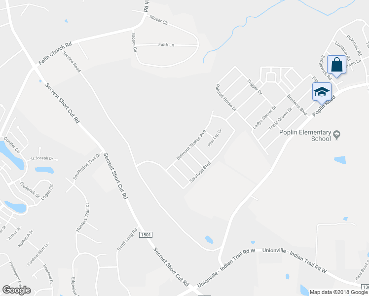 map of restaurants, bars, coffee shops, grocery stores, and more near 1207 Belmont Stakes Avenue in Indian Trail