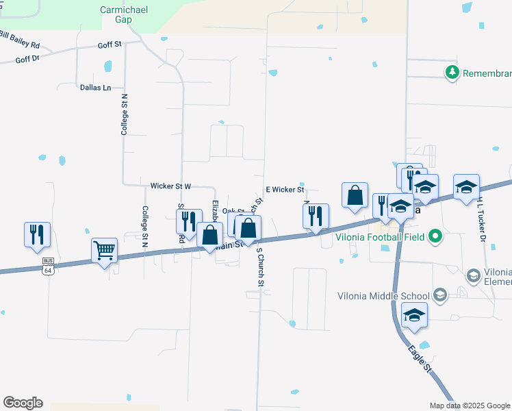 map of restaurants, bars, coffee shops, grocery stores, and more near 11 North Church Street in Vilonia