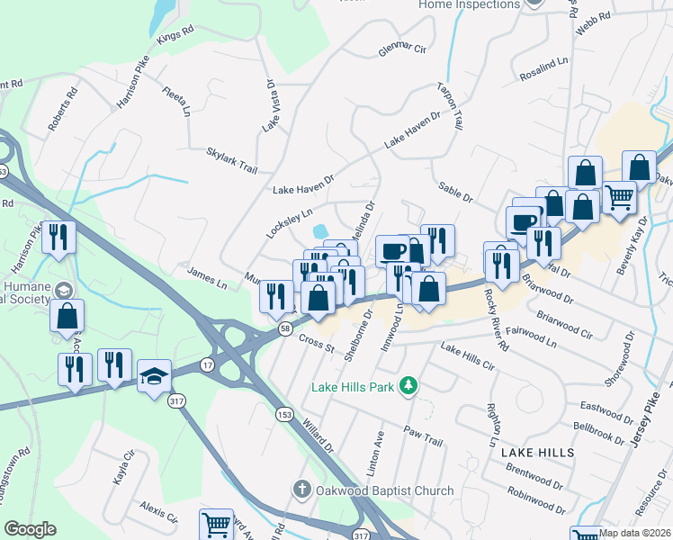 map of restaurants, bars, coffee shops, grocery stores, and more near 4421 Tennessee 58 in Chattanooga