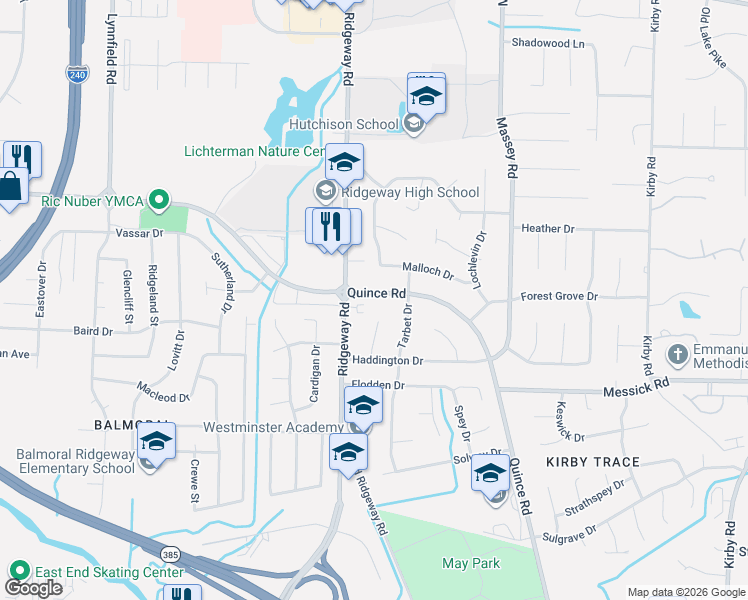 map of restaurants, bars, coffee shops, grocery stores, and more near 2343 Macgruder Cove in Memphis
