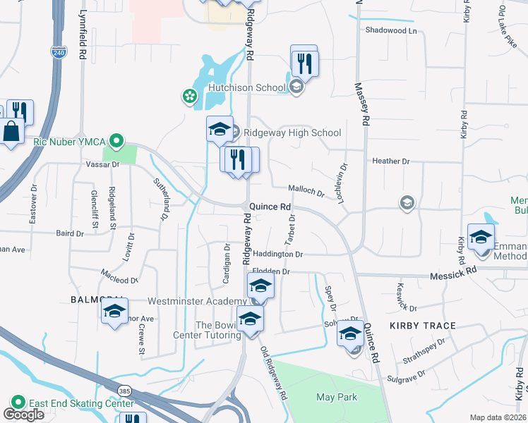 map of restaurants, bars, coffee shops, grocery stores, and more near 2343 Macgruder Cove in Memphis