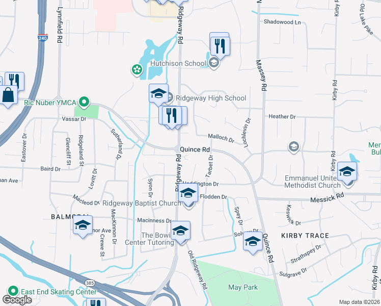 map of restaurants, bars, coffee shops, grocery stores, and more near 2343 Macgruder Cove in Memphis