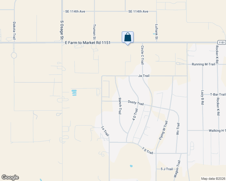 map of restaurants, bars, coffee shops, grocery stores, and more near 11801 Ranch Trail in Amarillo