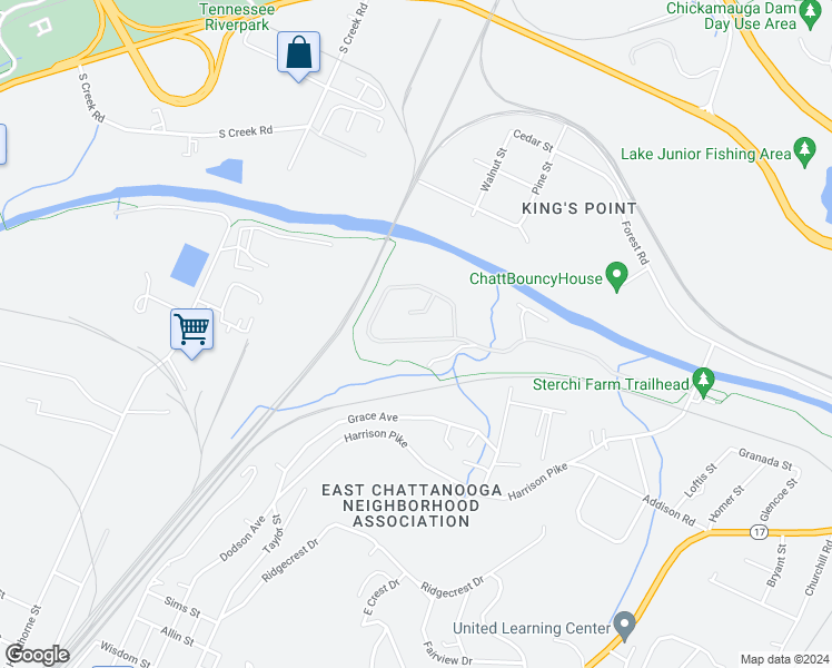 map of restaurants, bars, coffee shops, grocery stores, and more near 4101 Safehaven Court in Chattanooga