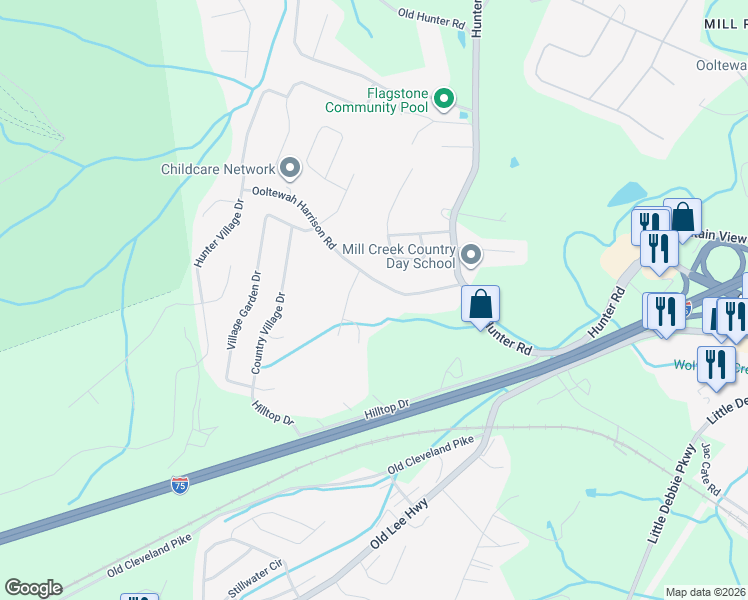 map of restaurants, bars, coffee shops, grocery stores, and more near 8530 Ooltewah Harrison Road in Ooltewah
