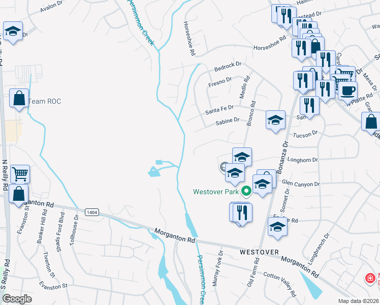 map of restaurants, bars, coffee shops, grocery stores, and more near 6154 Lonestar Road in Fayetteville