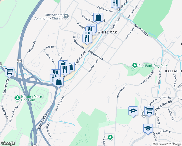 map of restaurants, bars, coffee shops, grocery stores, and more near 1936 Ashmore Avenue in Chattanooga