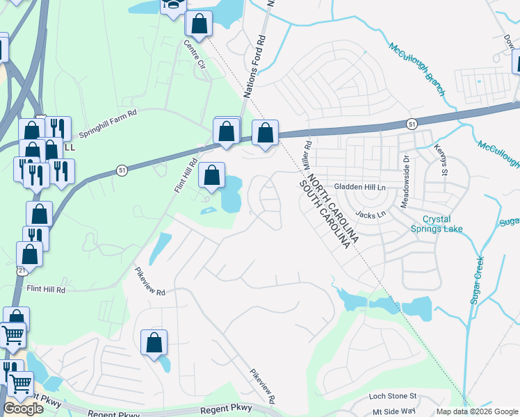 map of restaurants, bars, coffee shops, grocery stores, and more near 328 Deep Water Lane in Fort Mill