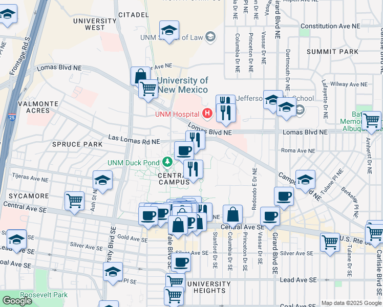 map of restaurants, bars, coffee shops, grocery stores, and more near in Albuquerque