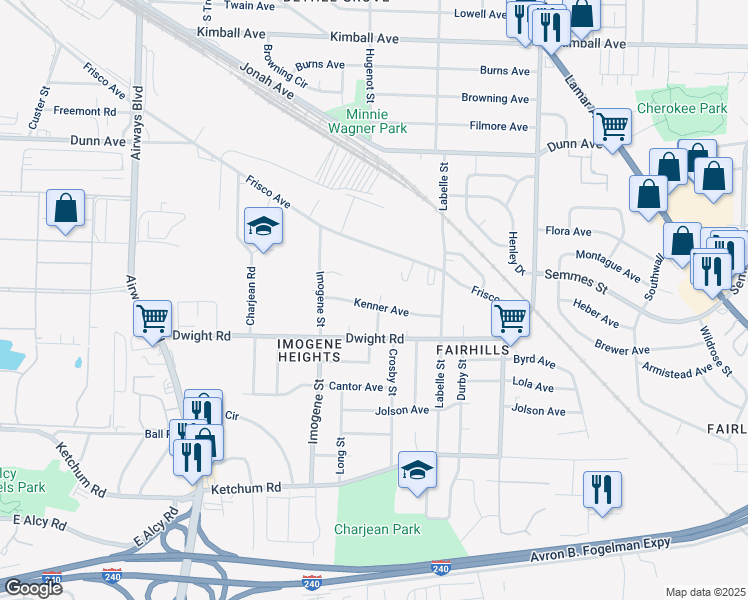 map of restaurants, bars, coffee shops, grocery stores, and more near 2161 Long Street in Memphis