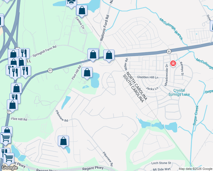 map of restaurants, bars, coffee shops, grocery stores, and more near 328 Deep Water Lane in Fort Mill
