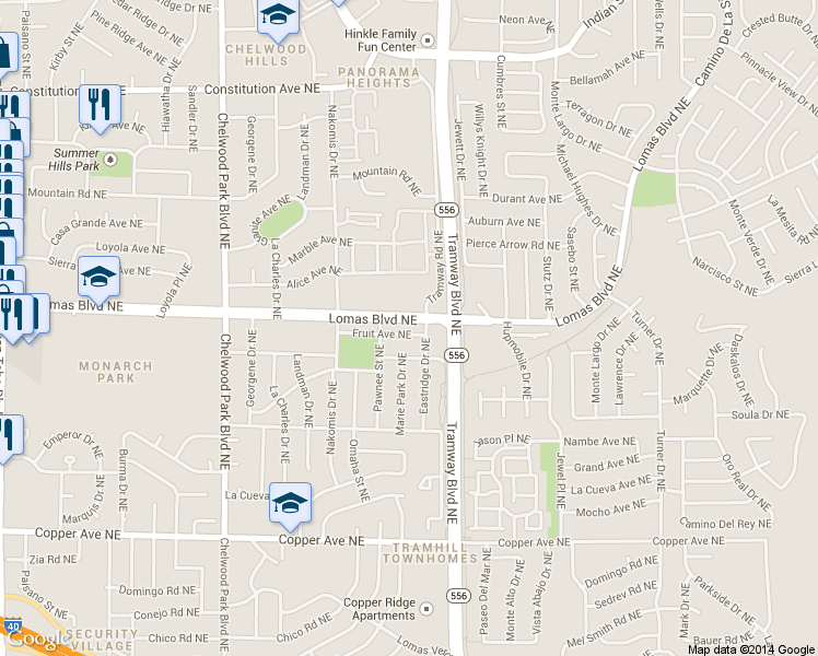 map of restaurants, bars, coffee shops, grocery stores, and more near 13201 Lomas Boulevard Northeast in Albuquerque