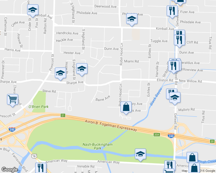 map of restaurants, bars, coffee shops, grocery stores, and more near 3640 Sharpe Avenue in Memphis