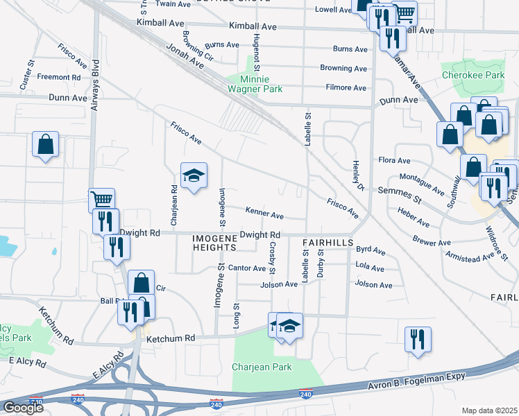 map of restaurants, bars, coffee shops, grocery stores, and more near 2161 Long Street in Memphis