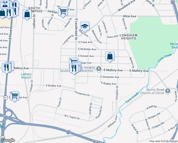 map of restaurants, bars, coffee shops, grocery stores, and more near 626 East Mallory Avenue in Memphis