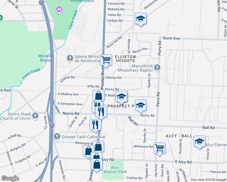 map of restaurants, bars, coffee shops, grocery stores, and more near 1397 Effie Road in Memphis