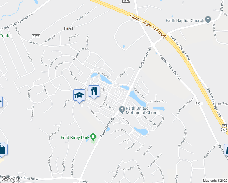 map of restaurants, bars, coffee shops, grocery stores, and more near 6113 Eisenhower Lane in Indian Trail
