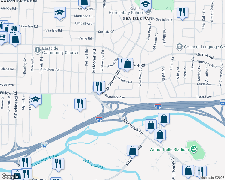 map of restaurants, bars, coffee shops, grocery stores, and more near 1672 South White Station Road in Memphis