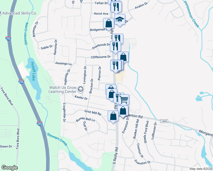 map of restaurants, bars, coffee shops, grocery stores, and more near 6513 Cissna Drive in Fayetteville