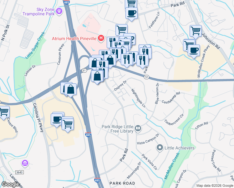 map of restaurants, bars, coffee shops, grocery stores, and more near in Charlotte