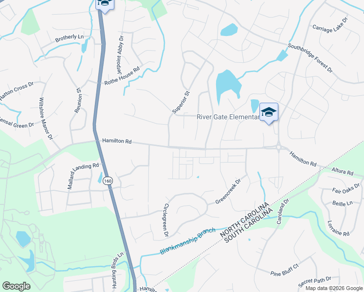 map of restaurants, bars, coffee shops, grocery stores, and more near 12708 Hamilton Road in Charlotte