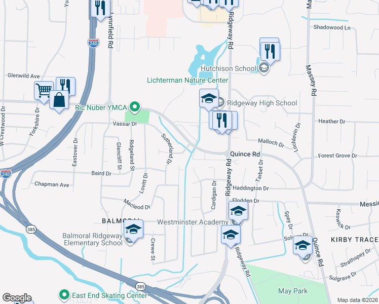 map of restaurants, bars, coffee shops, grocery stores, and more near 6043 McQueen Drive in Memphis